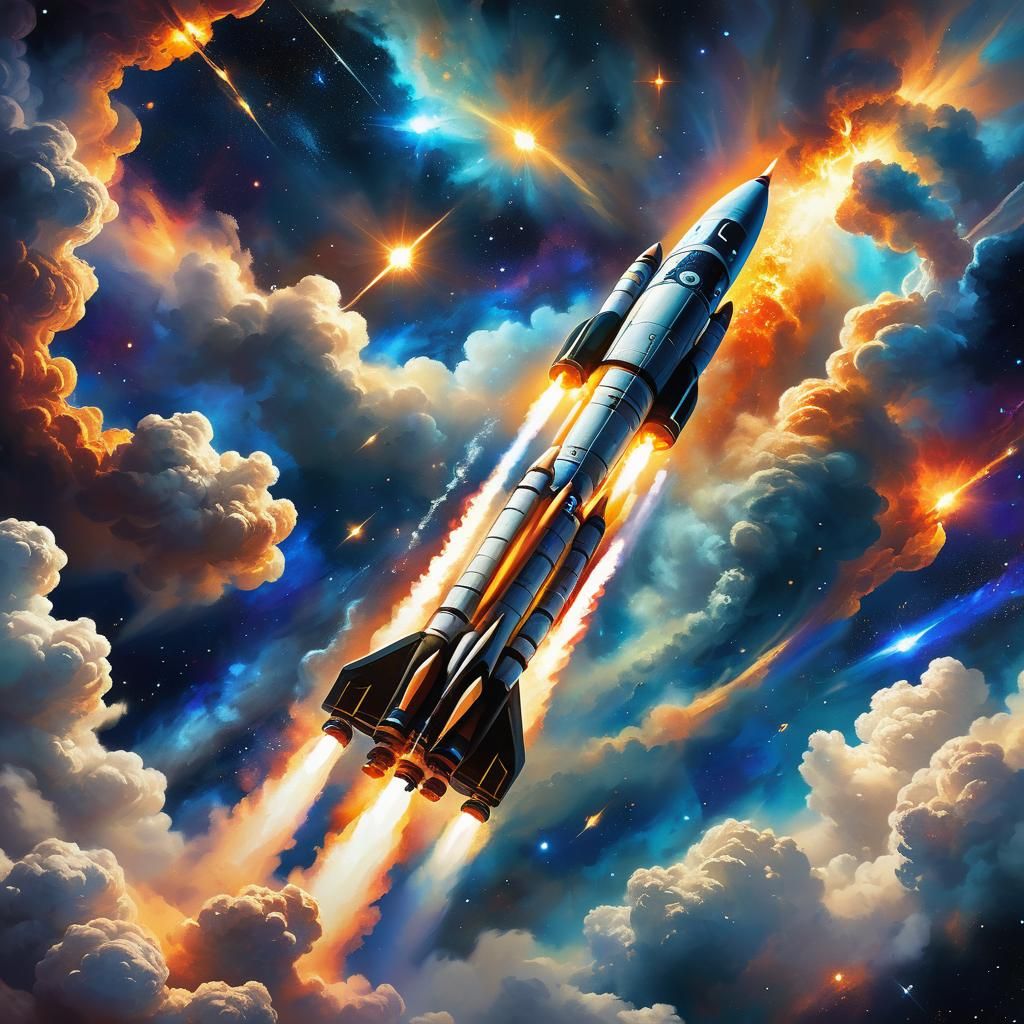Majestic Rocket Soaring Through Nebula, Concept Art