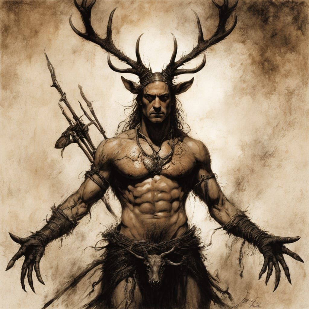 Ethereal Shadow Man with Antlers in Dark Silhouette