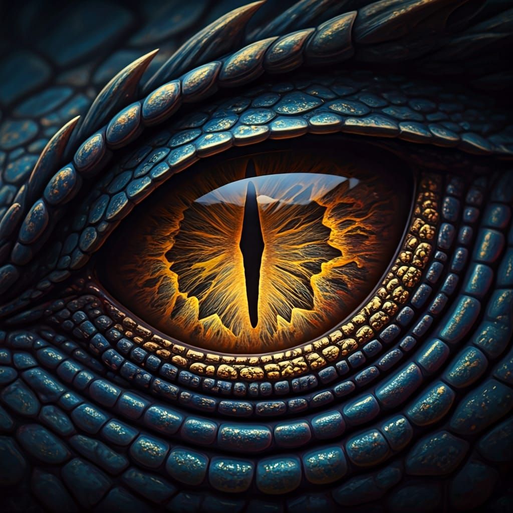 Detailed Dragon Eye with Iridescent Scales