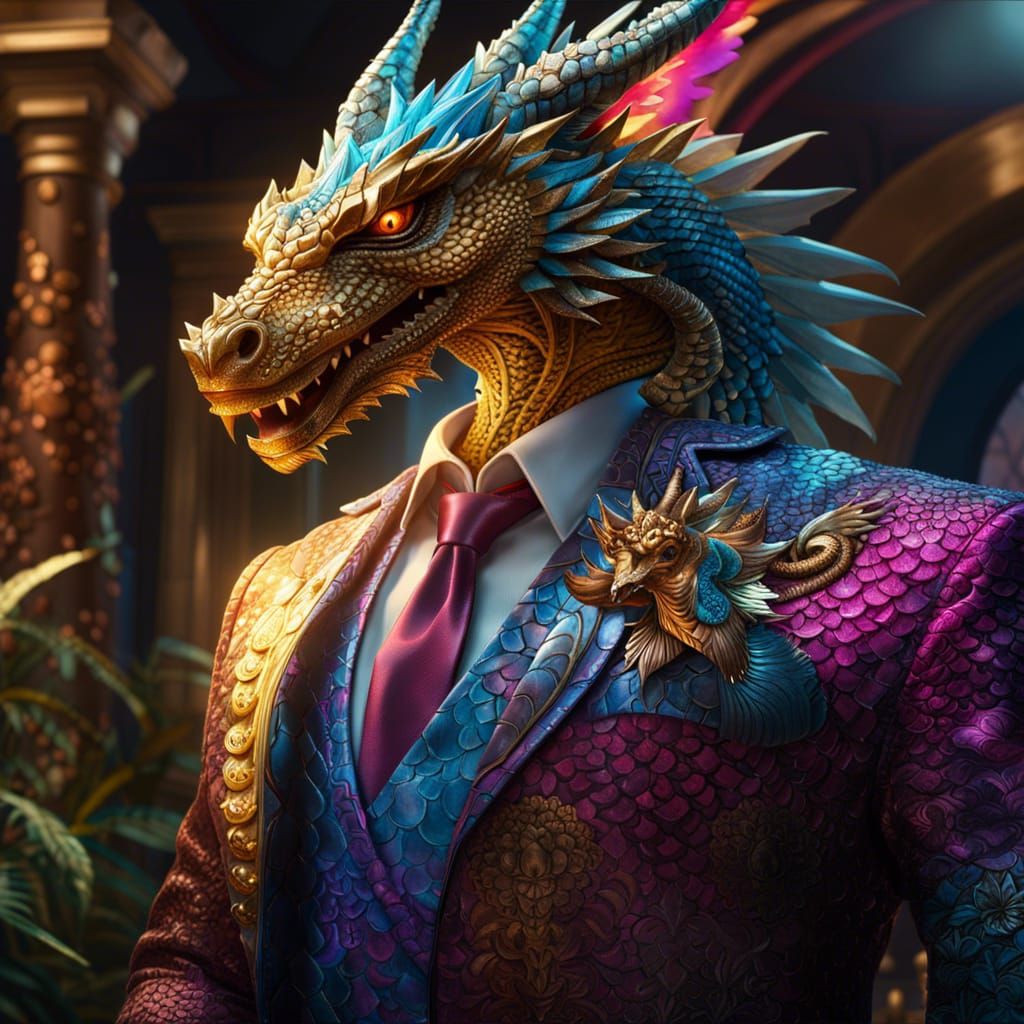 Anthropomorphic Dragon in a Suit, Fantasy Art