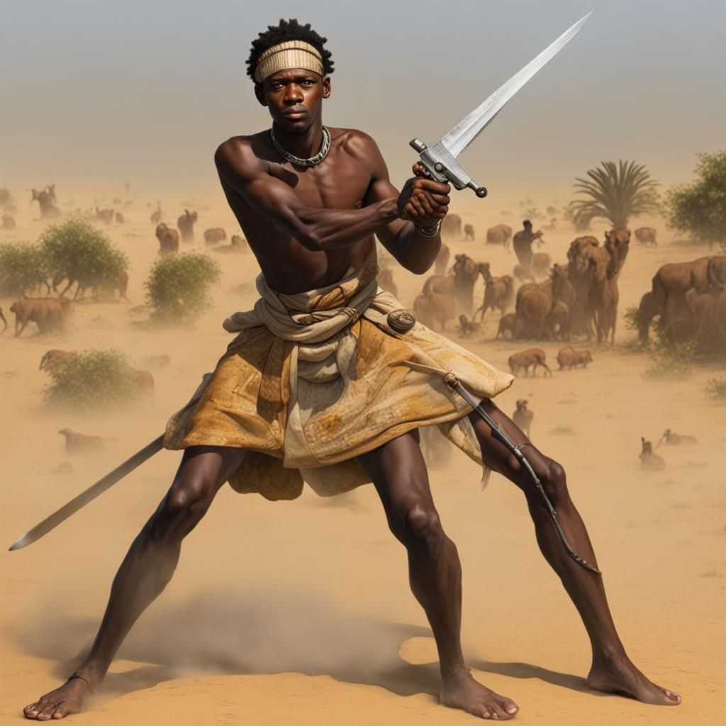 Nubian Warrior Readying for Attack
