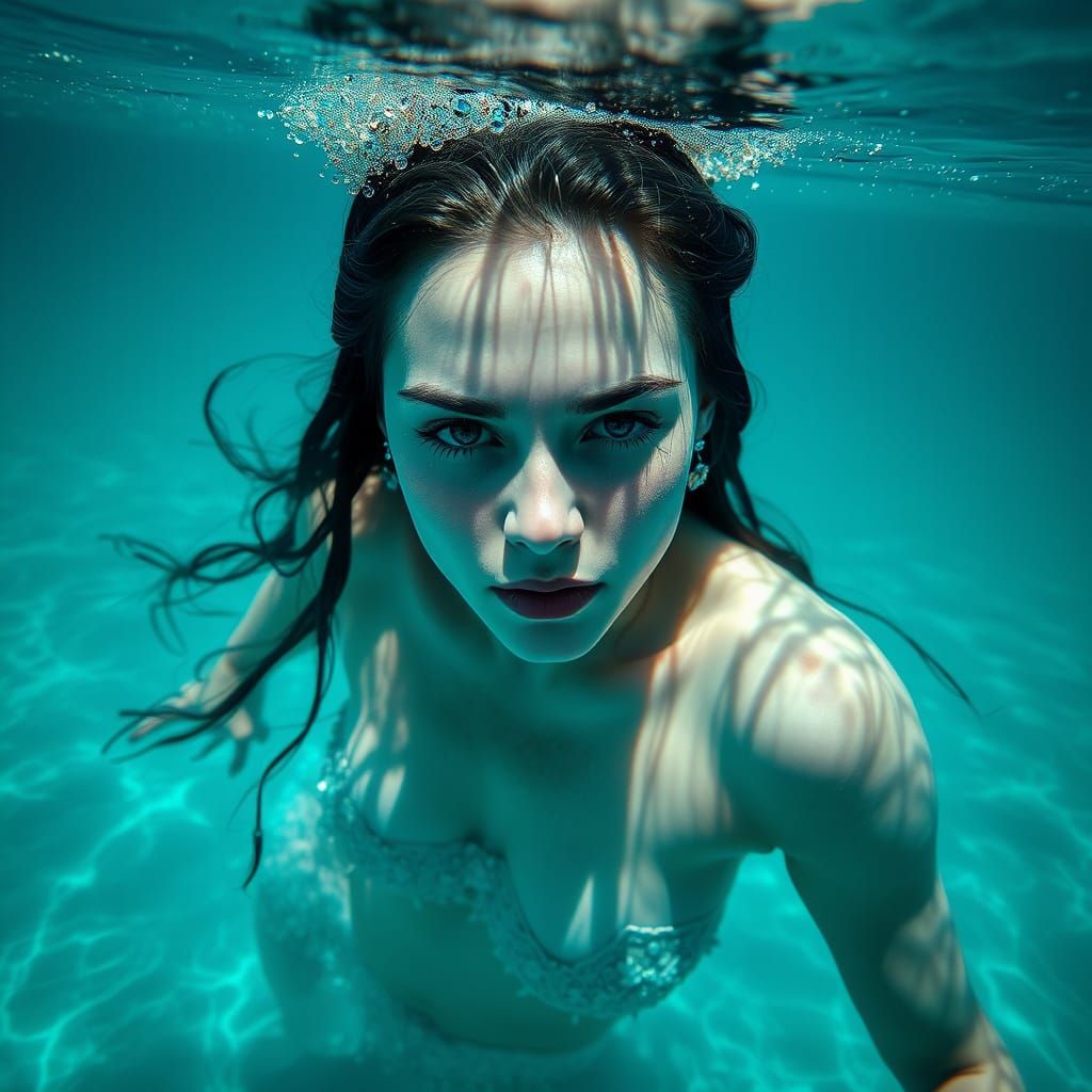 Realistic Mermaid Witch Portrait Underwater
