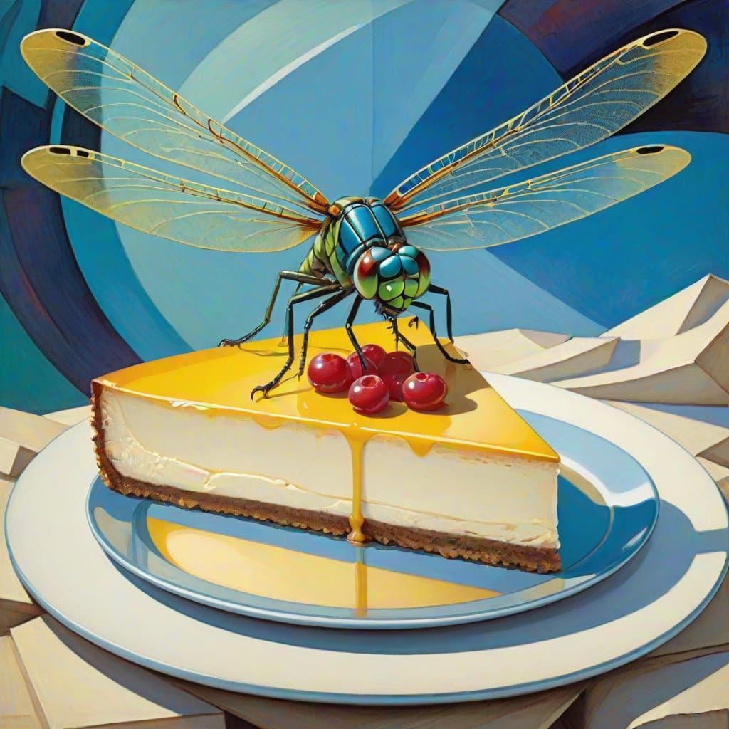 Giant Dragonfly on Cheesecake with Spaceship, in Style of Fr...