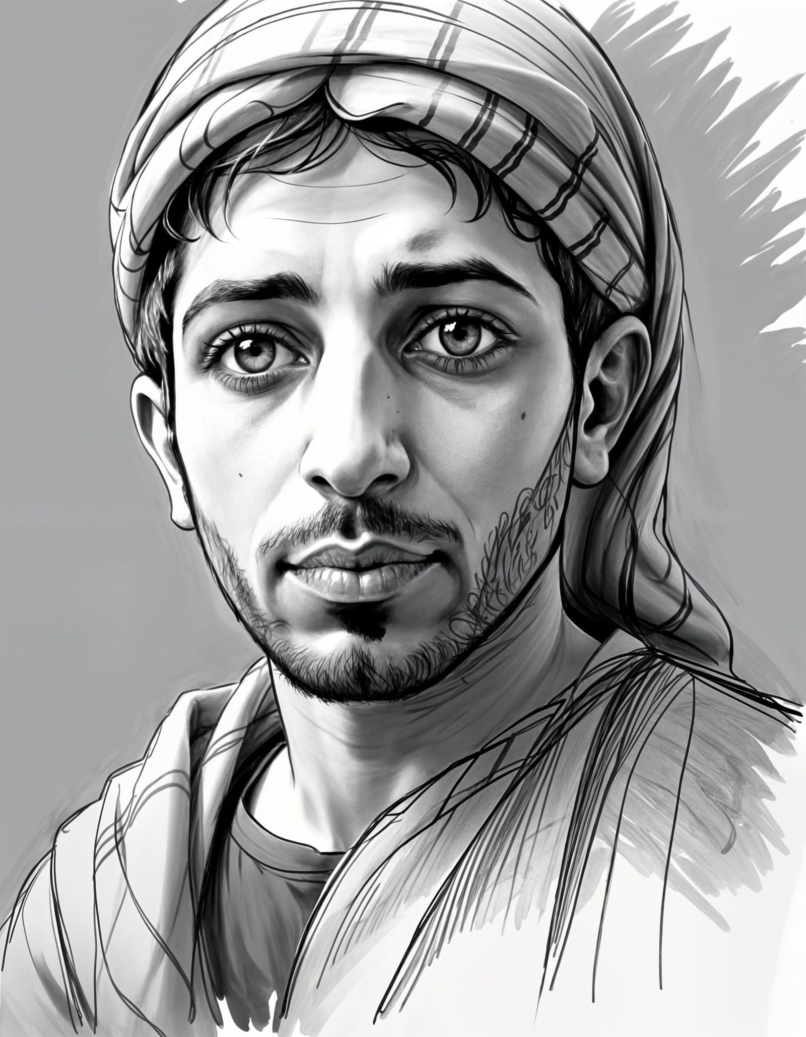 Poetic Portrait of a Palestinian Man in Pencil