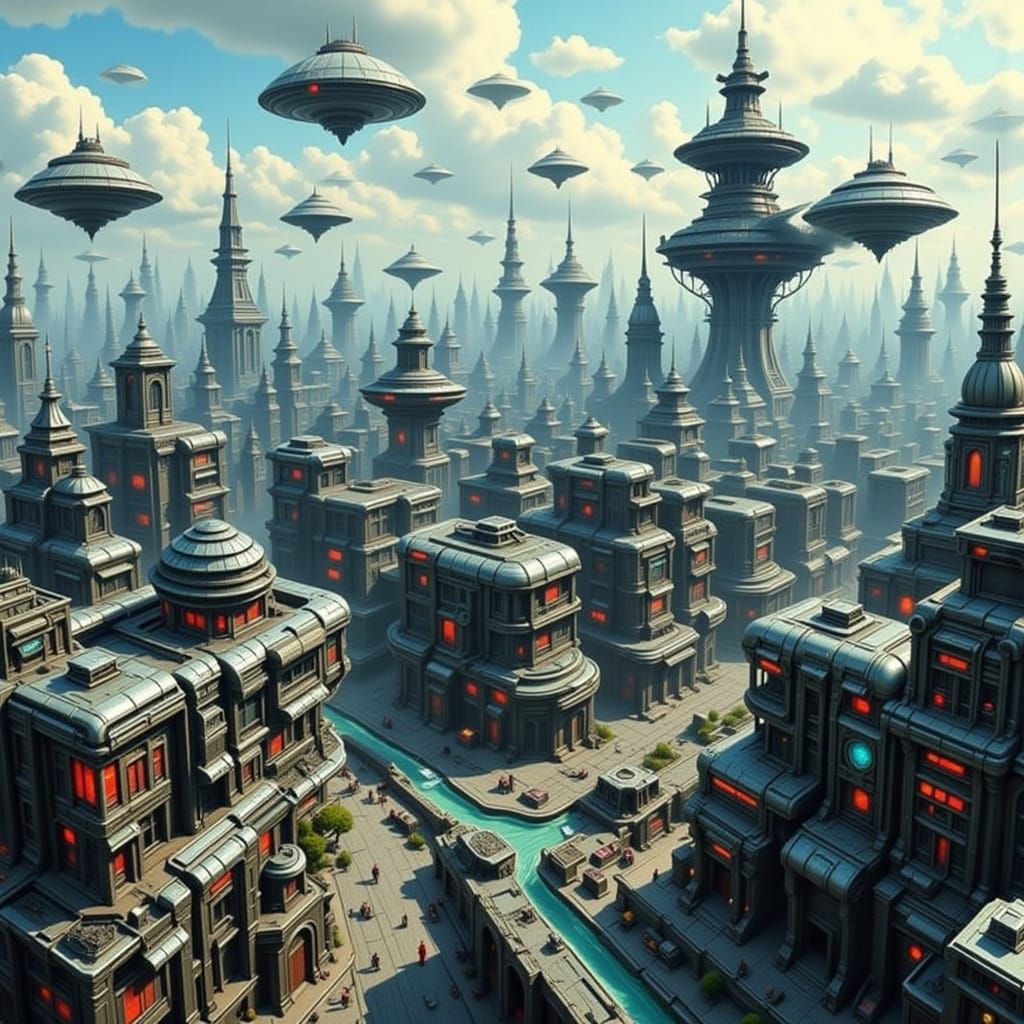 Futuristic Sci-Fi Floating City with Flying Cars