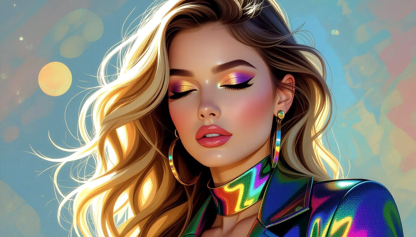 Elegant Ink Portrait of a Blond Woman in Metallic Fashion