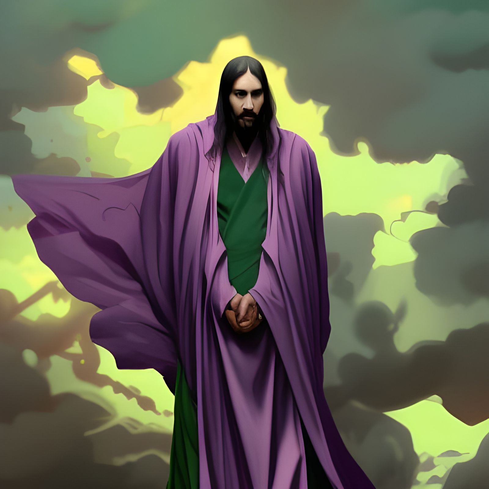 Regal Man in Purple and Green Robes, Hyperdetailed Portrait