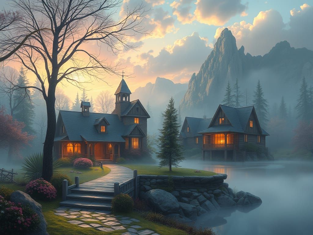 Ethereal Fantasy Mist Landscape in Hyperdetailed Style