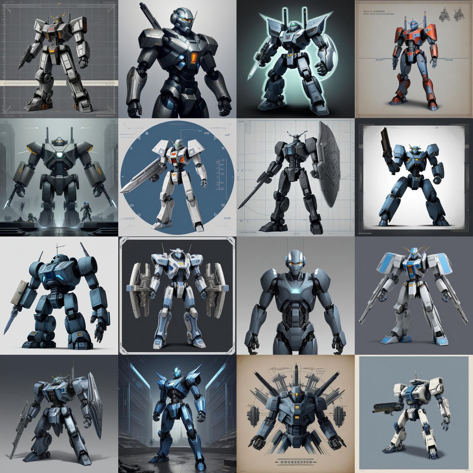 Mecha Blueprint in 2D Isometric Style