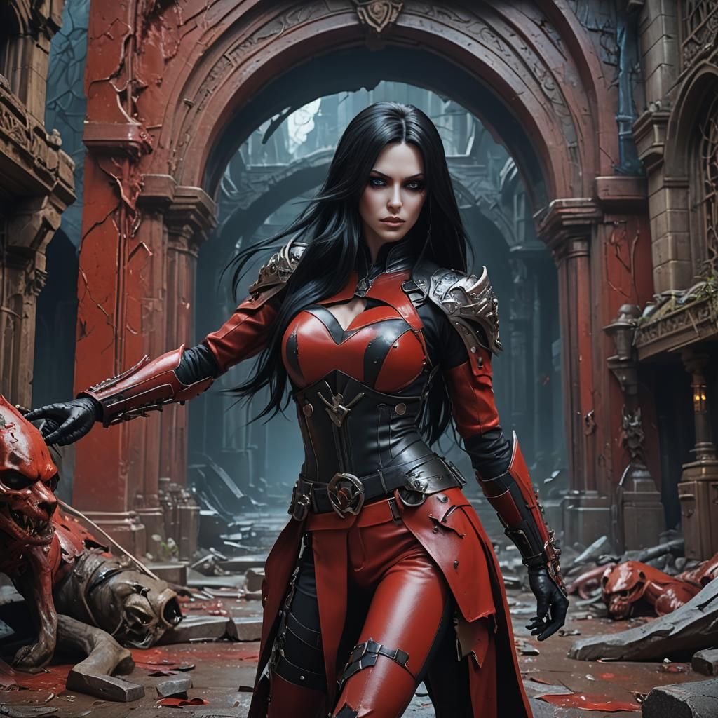 Girl in Red Leather Outfit: Fantasy Concept Art