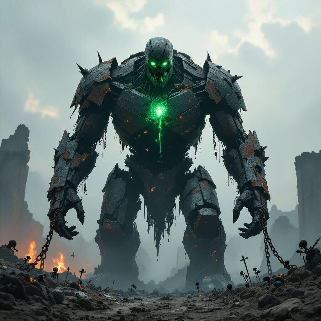 Obsidian Golem Rises on Cursed Battlefield