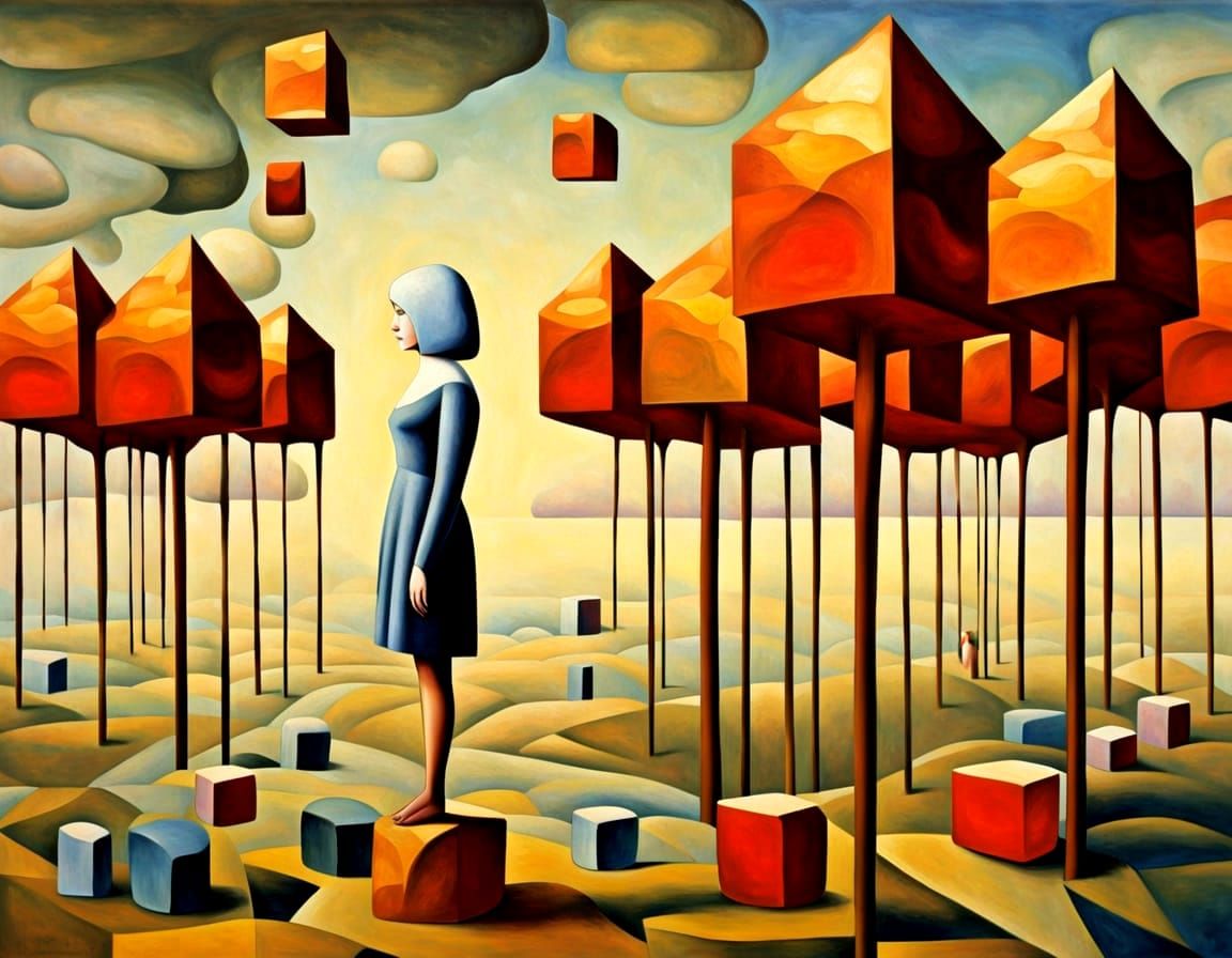 Geometric Contemplation - cubes, surrealism