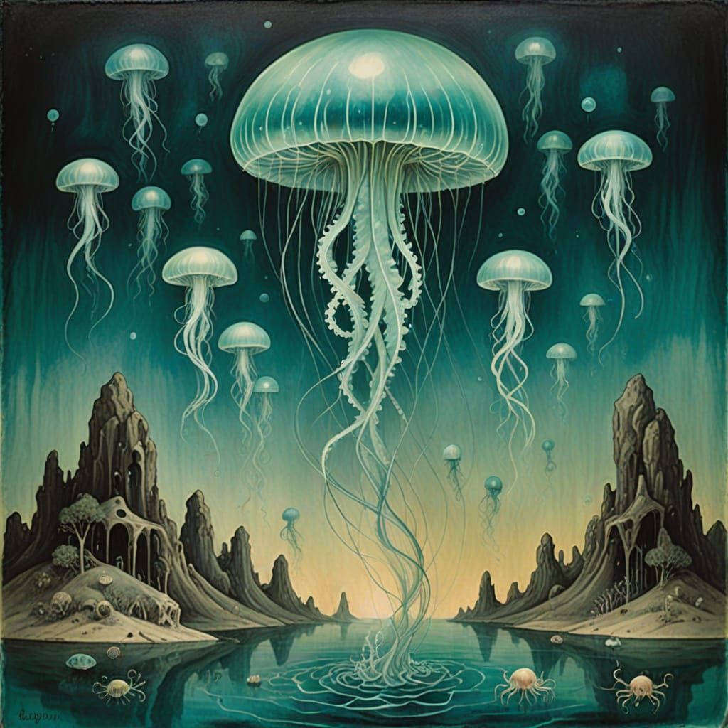 Astral Jellyfish Farm in a Dreamy, Aqua-Toned Pastorale