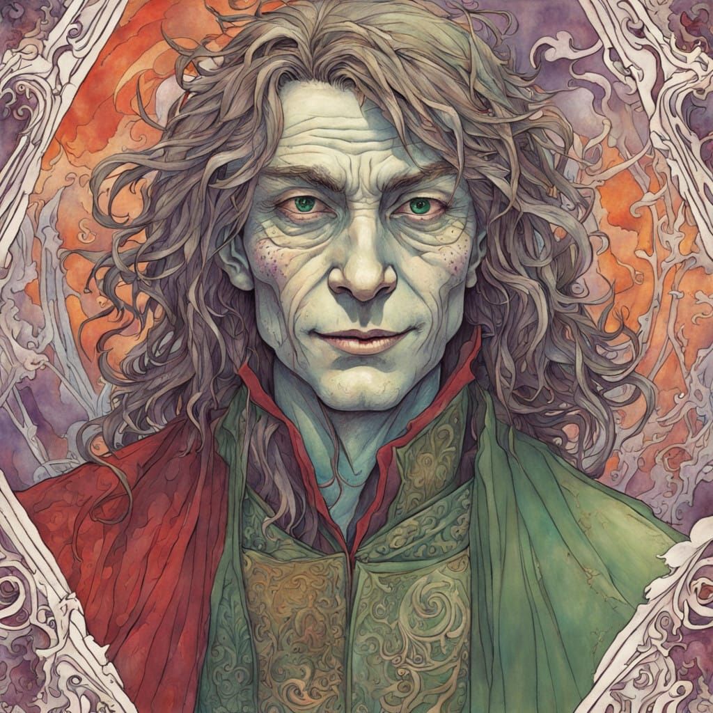 Whimsical Half Elf Half Goblin Trickster in Hand Drawn Fanta...