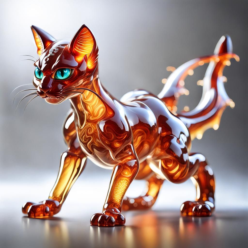 Glass Cat-Dragon Hybrid in Digital Elemental Artwork