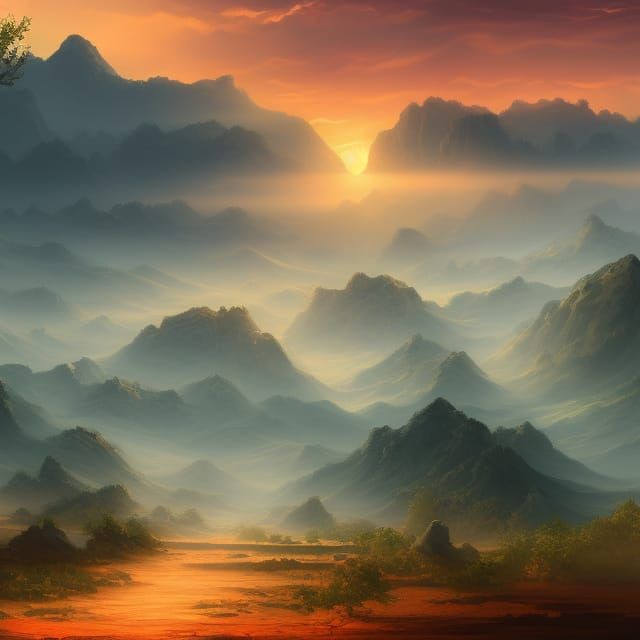 Desert Sunrise in Epic Impressionist Style