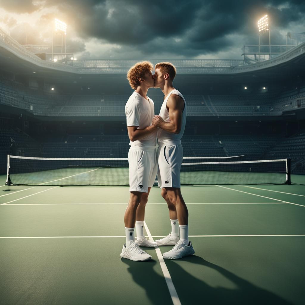 Tennis Players Kissing: Epic Digital Matte Painting