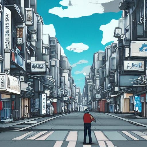 Post-Apocalyptic Cityscape in Anime Key Visual Style