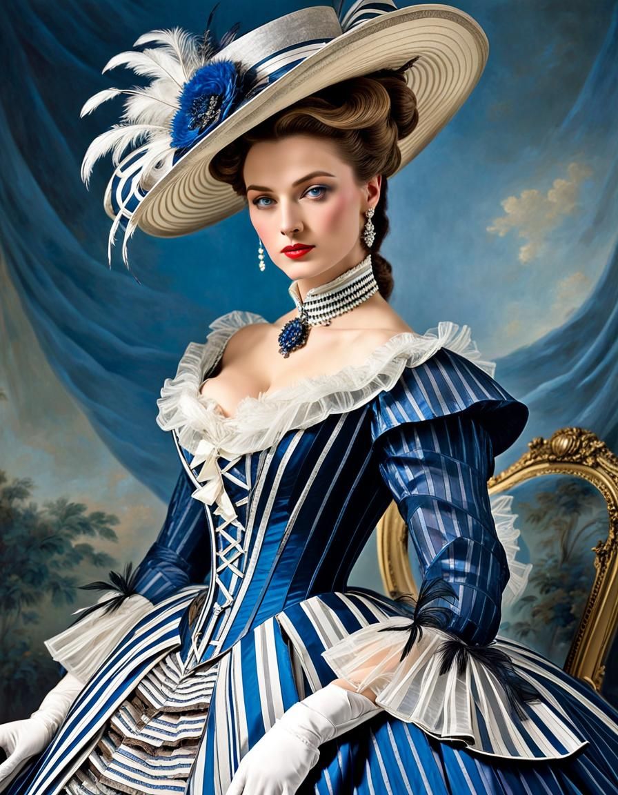 Elegant Bourgeoise in Crinoline Dress, Digital Portrait