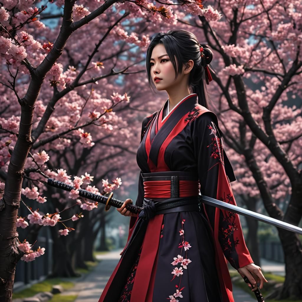 Katana Zero Inspired Lady in Red and Black Dress