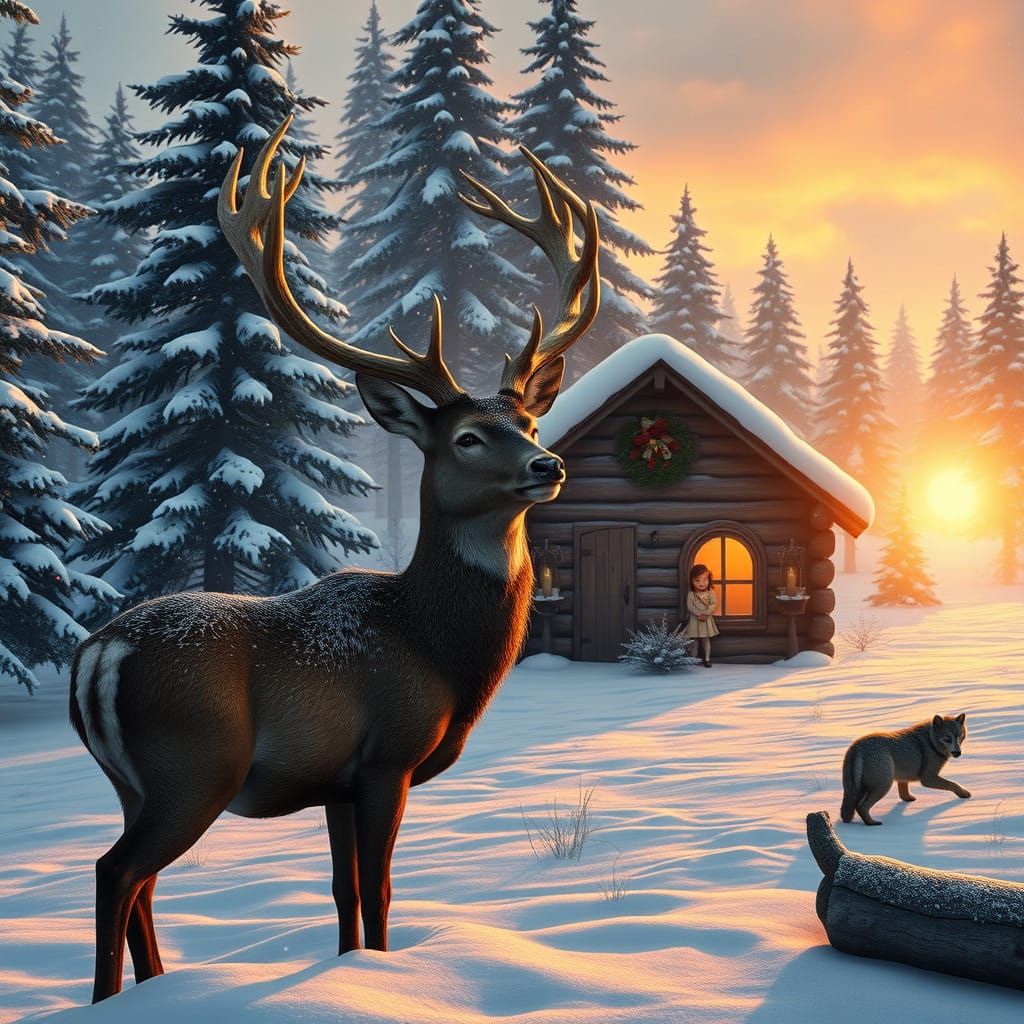 Winter Wonderland in a Snowy Forest Clearing