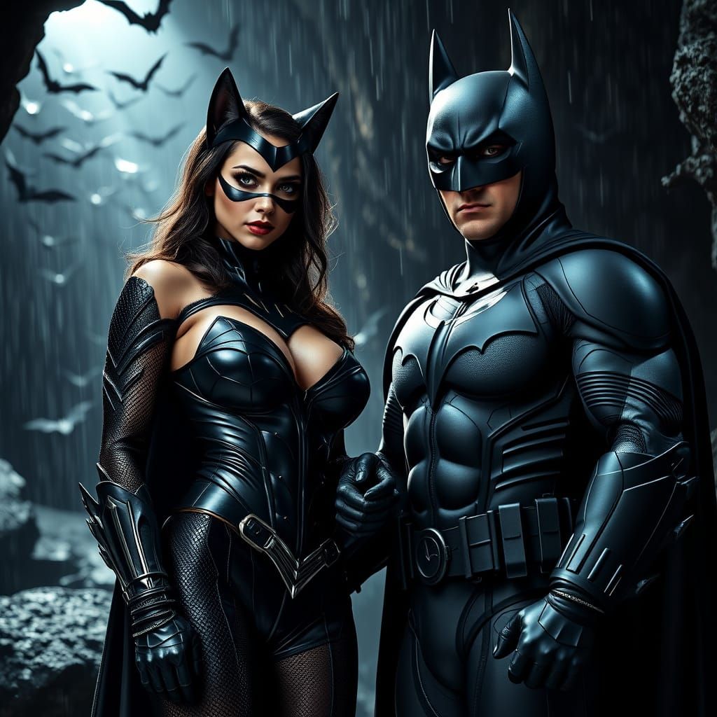 Batman and Catwoman in Intimate Batcave Encounter