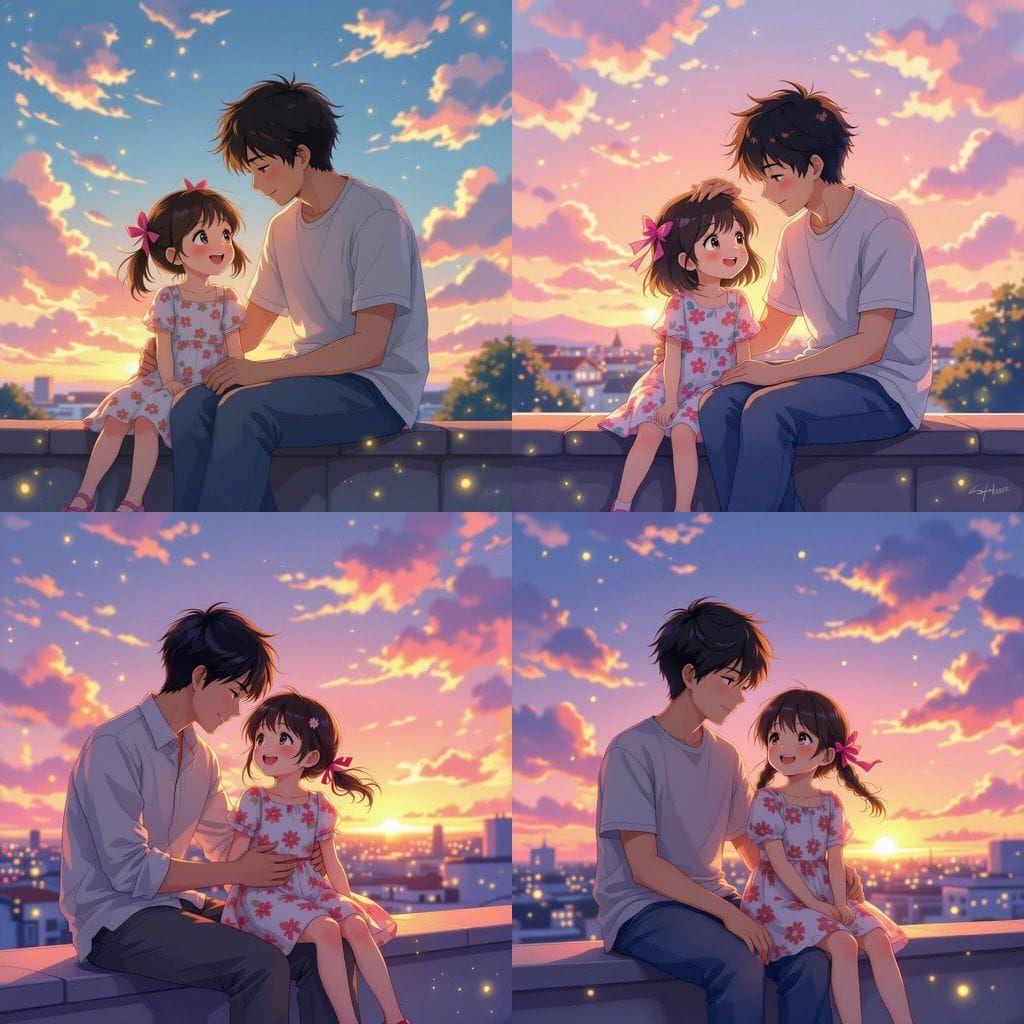 Brother and Sister Share Sunset in Anime Style