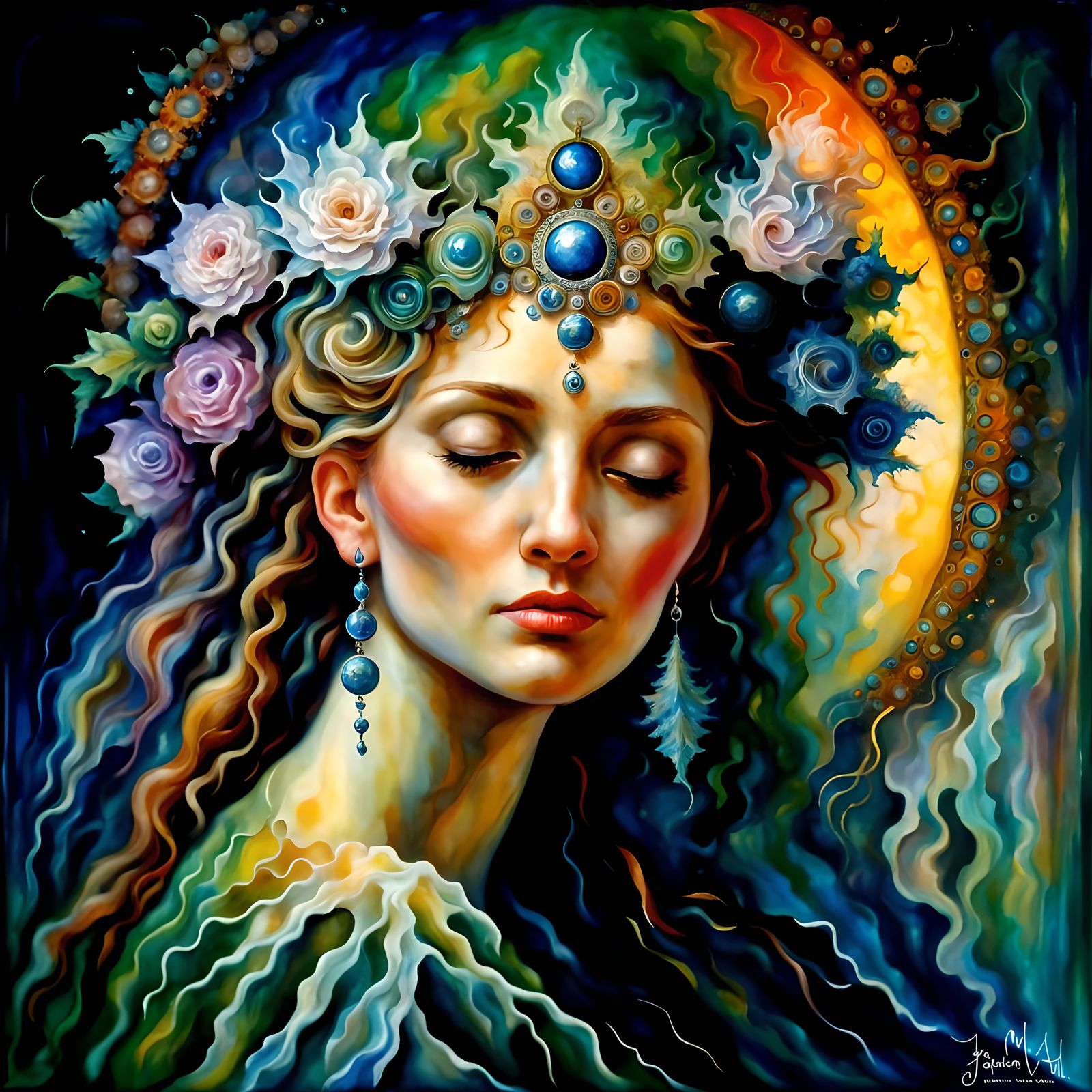 Abstract Encaustic Fractal Philosophy in Oil Gouache