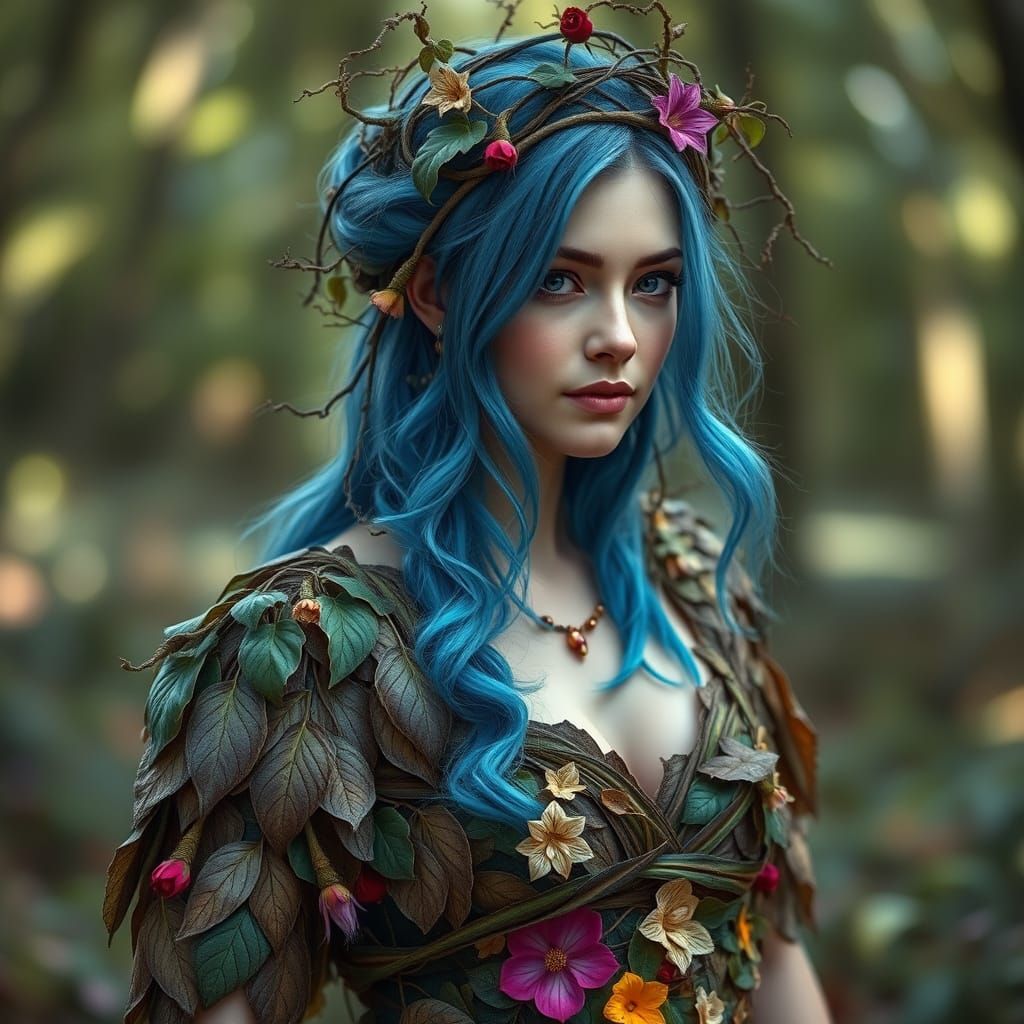 Forest Queen Portrait with Blue Hair