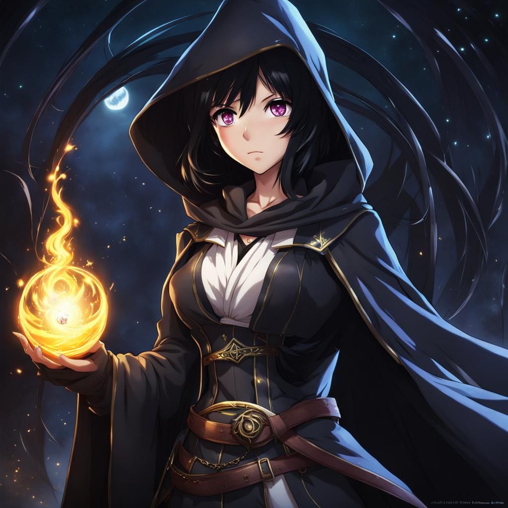 Anime Style Black Mage Casting Darkness Spell