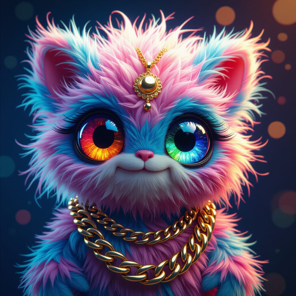 Colorful Fluffy Monster Portrait in Fantasy Realism Style