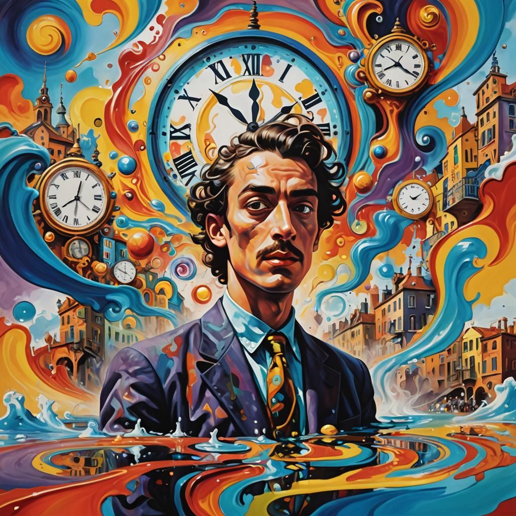 Psychedelic Portrait with Swirling Colors and Cubist Forms