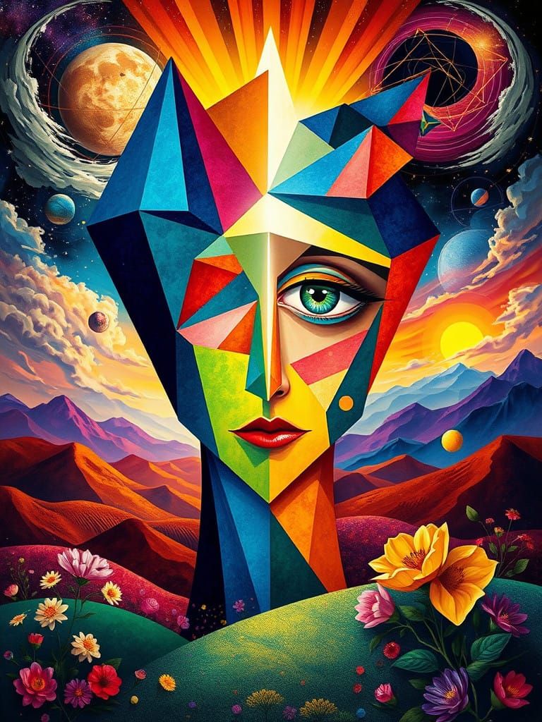 Surreal Cosmic Goddess Radiates Wisdom