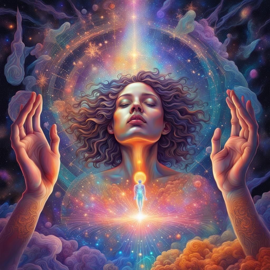 Cosmic Astral Figure Falling into God's Hands