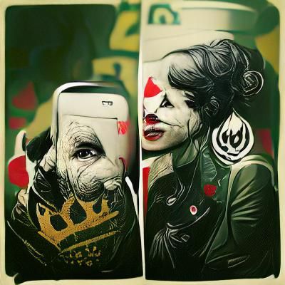 Joker and Queen Graffiti Art in Geometric Style