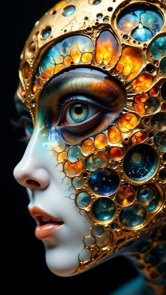 Ethereal, Iridescent Eyes with Holographic Feathers in Blazi...