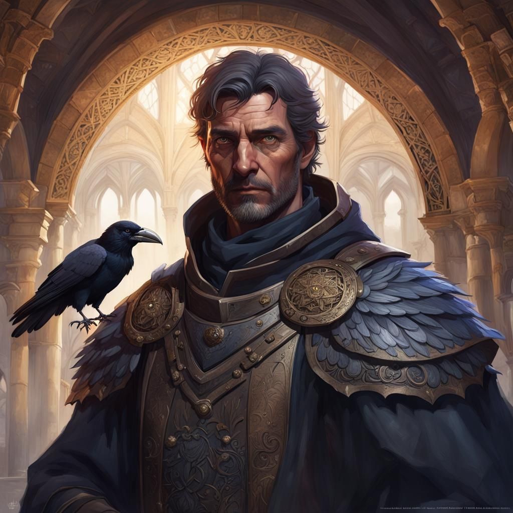 Medieval French Innkeeper with Raven Portrait