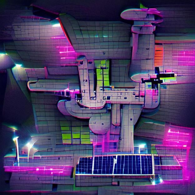 Neon Brutalist Space Station Architecture