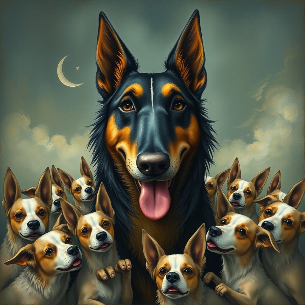 Dog in Swirl of Dogs: Surrealist Expression