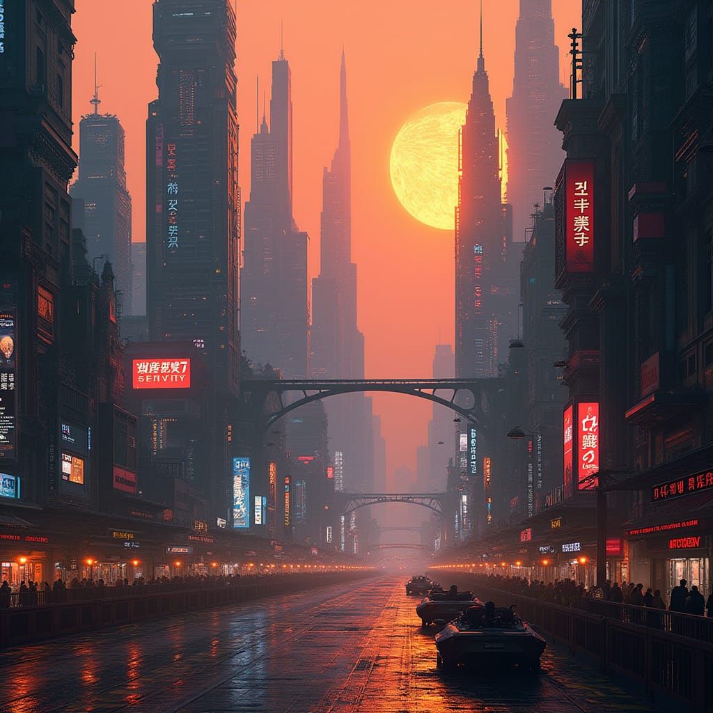 Surreal Futuristic Metropolis in Vibrant High-Tech Urban Env...