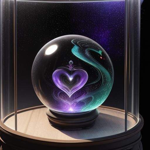3D Glass Heart Galaxy in Museum Display