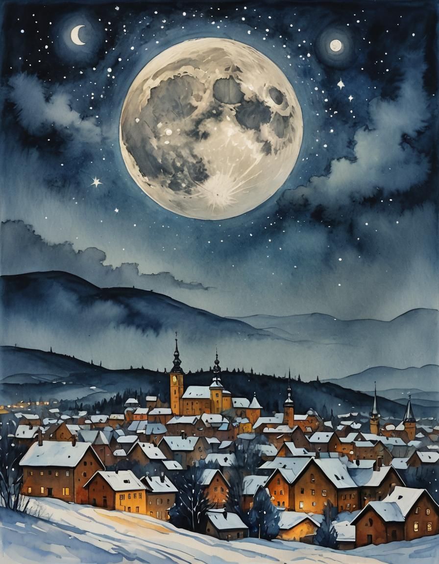 Moonlit Swidnica: Starry Night in Oil and Acrylic