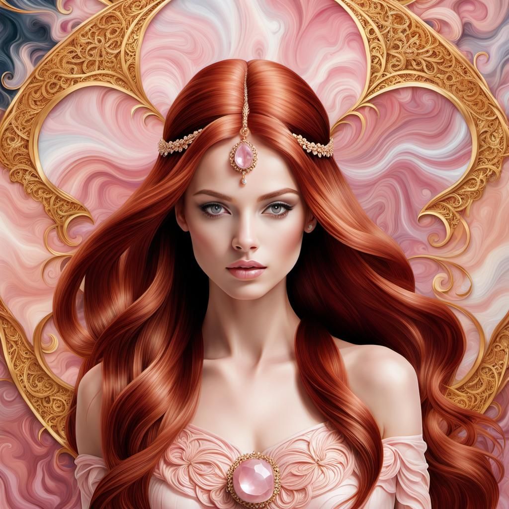 Woman with Auburn Hair in Encaustic 3D Painting