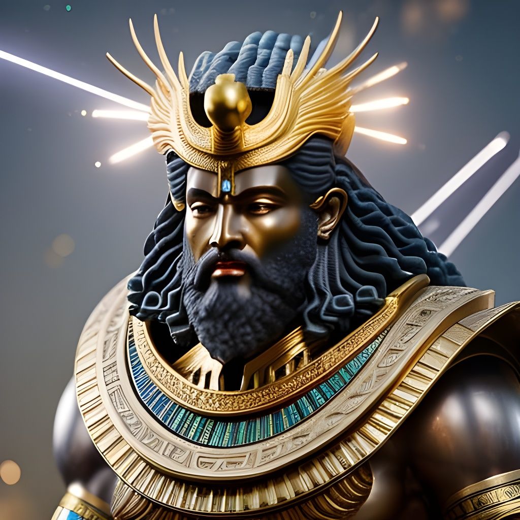 Moonlit Pharaoh God Portrait in Hyperreal Detail