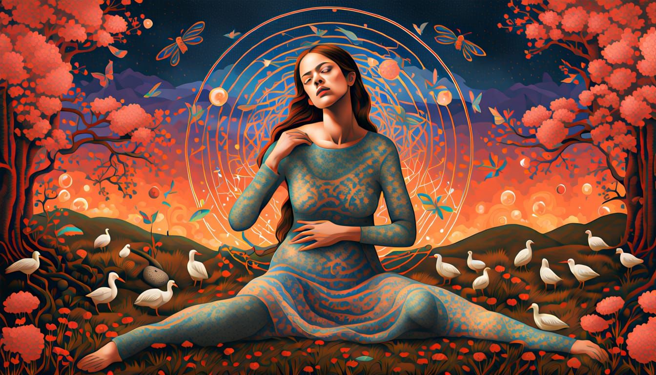 Surreal Bio-Art Collage of Woman in Trance