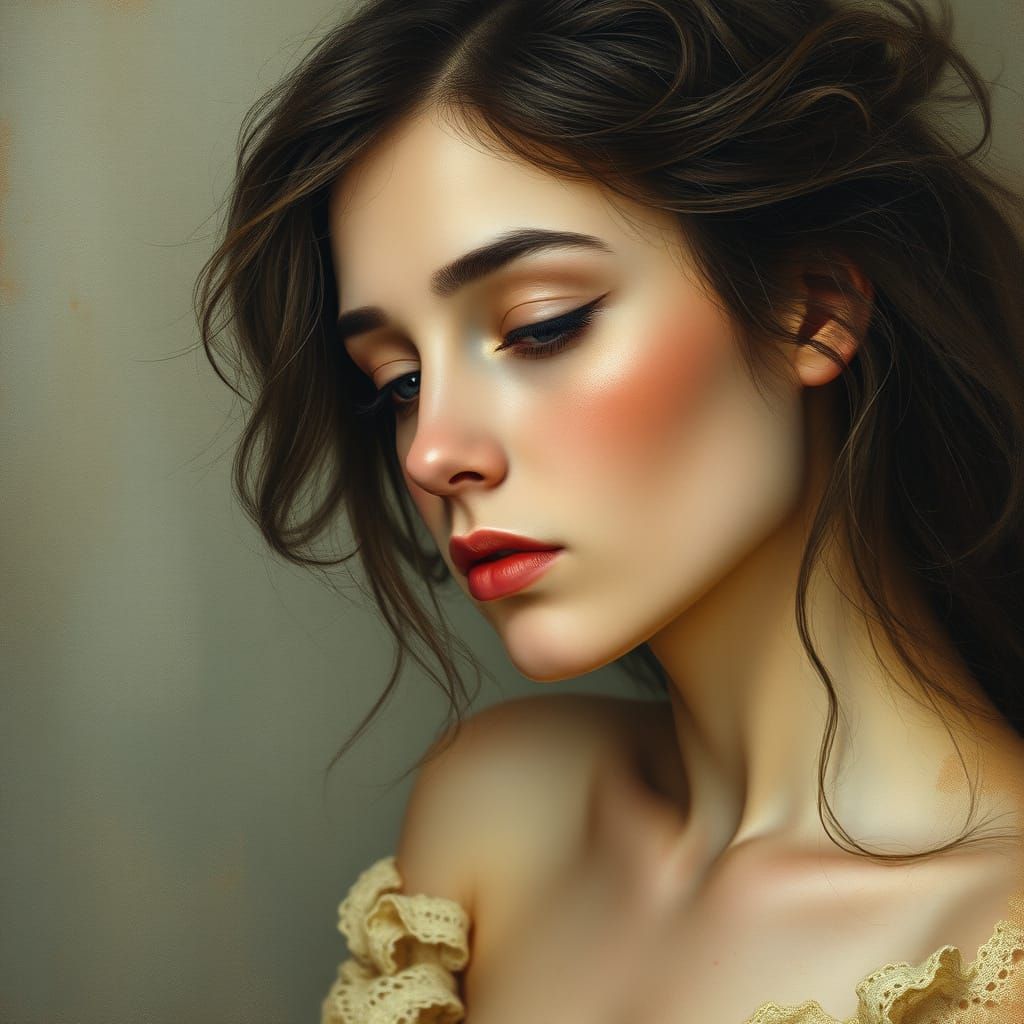 Ethereal Woman Lost in Contemplation of Tenderness