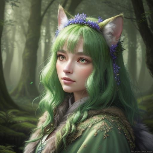 Woodland Spirit Cat Portrait in Cinematic Fantasy Style
