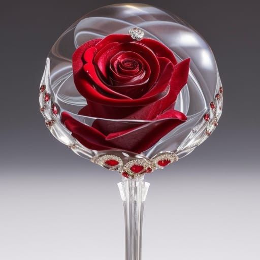 Crystal Red Rose Figurine: Art Nouveau 3D Render