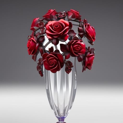 Red Crystal Rose Figurine in Art Nouveau Style