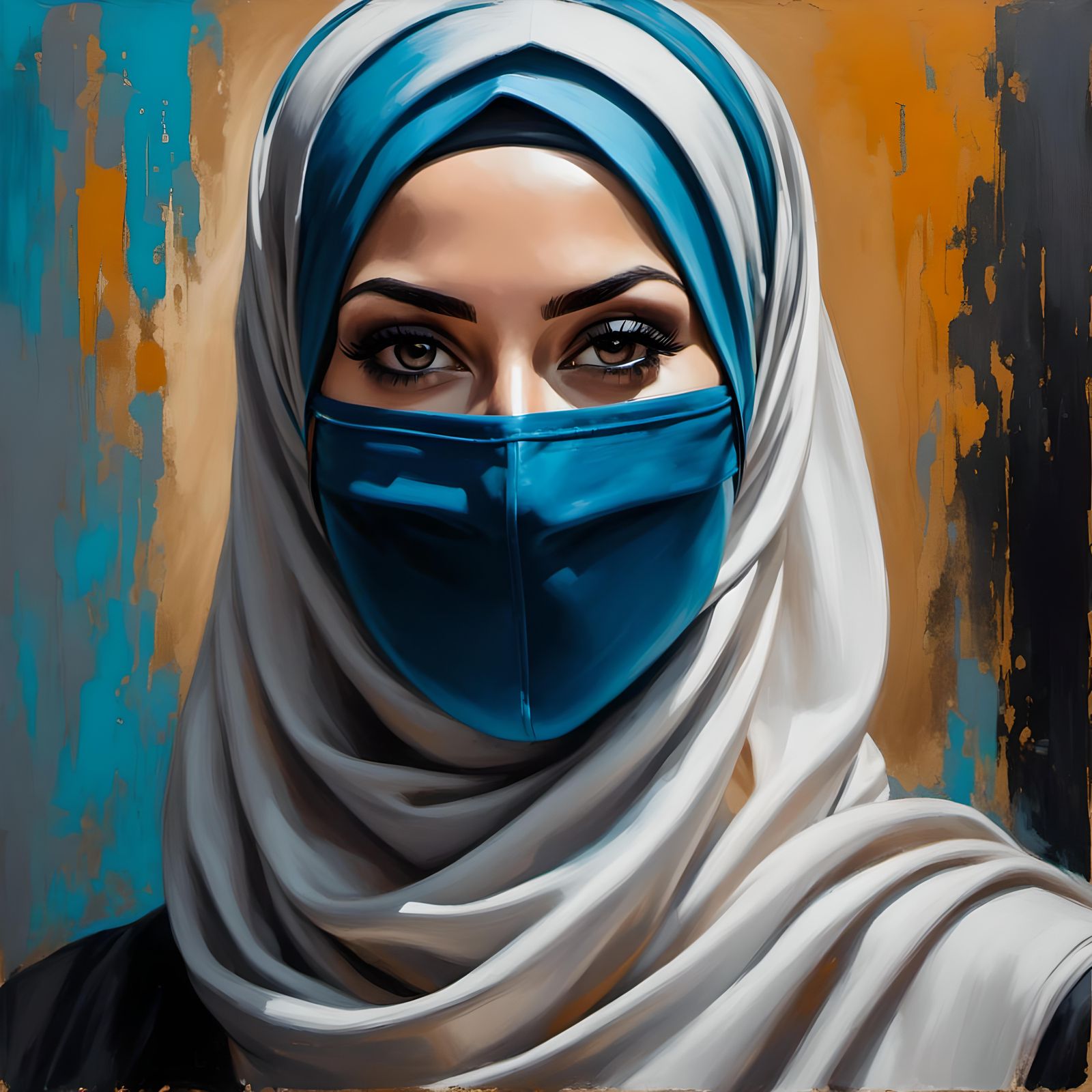 Beautiful Hijabi Woman Portrait in Charcoal Drawing Style